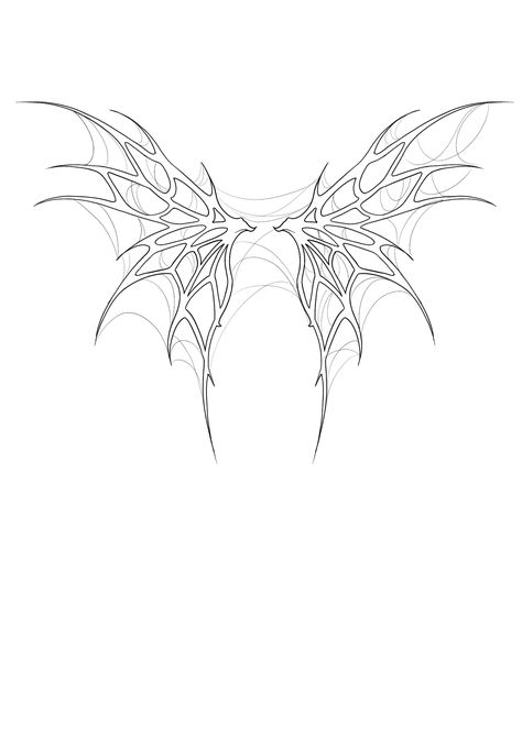 Gothic Wings Drawing, Wings Cybersigilism, Cybersigilism Wings Tattoo, Neotribal Wings, How To Draw Cybersigilism, Cybersigilism Dragon, Angle Wings Draw, Dark Wings Tattoo, Wing Tattoo Designs For Women Back