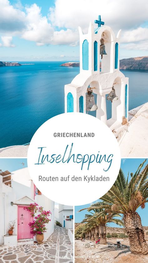 Kykladen Inselhopping: Plane dein Inselhüpfen in Griechenland mit unserem Reiseführer. Darin enthalten zwei Routen und acht Inseln, z.B. Santorini, Mykonos, Naxos, Paros u.v.m. sowie wichtige Tipps für deine Reiseplanung. Santorini Grecia, Great Places To Travel, Santorini Island, Travel Plan, Travel Spots, One Million, Santorini Greece, Paros, Germany Travel