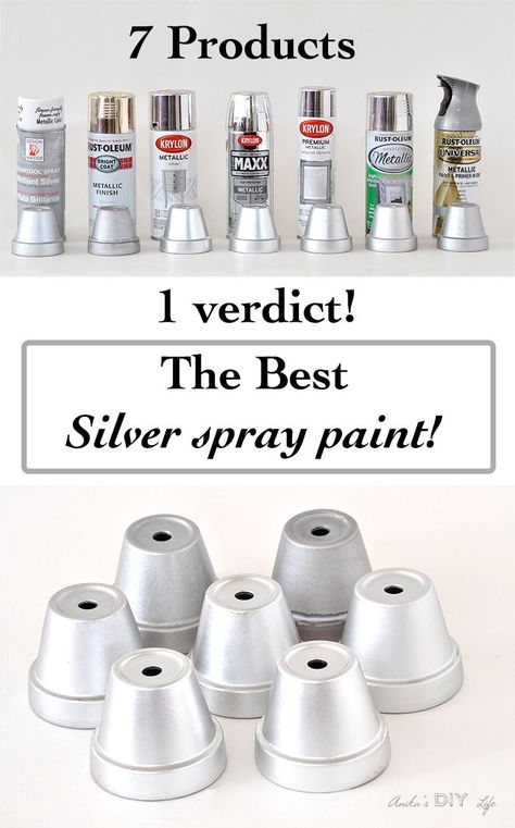 Best silver spray paint review. She tested 7 silver spray paints to find the best comparison Silver Spray Paint, Silver Spray, Diy Spray Paint, Metallic Spray Paint, Spray Paints, Gold Spray Paint, Painting Plastic, Silver Paint, Diy Vase