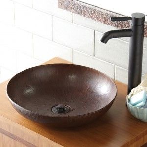 Maestro Sonata Petit lavatory paired with 1.5" Lift & Turn Drain in Oil Rubbed Bronze Copper Vessel Sinks, Copper Sink Bathroom, Bath Sink, Copper Faucet, Copper Bath, Copper Vessel, Copper Bathroom, Bath Sinks, Bathroom Sink Drain