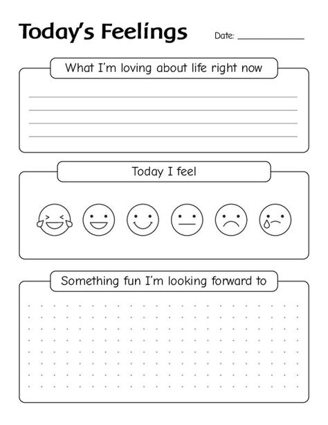 Today's Feelings Printable Template | Gratitude Journal Feelings Printable, Gratitude Journal Printable, Kids Feelings, Therapy Worksheets, Journal Printable, Kids Journal, Journal Template, Self Care Activities, Journal Printables