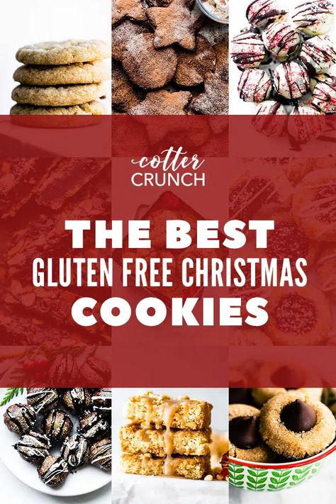 Gluten-Free Christmas cookies round-up that include sugar cookies, peanut butter blossoms, truffles, snickerdoodles and more! The perfect allergy-friendly cookies for a cookie exchange and to leave out for Santa. Raspberry Thumbprints, Cookies Raspberry, Gluten Free Christmas Cookies Recipes, Cotter Crunch, Almond Fudge, Gluten Free Christmas Cookies, Butter Blossoms, Peppermint Cocoa, Gluten Free Biscuits