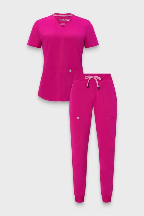 Method 2-Pocket Top + On-Call Jogger - Fabletics Female Activewear, Scrub Style, Pocket Top, Drop Shipping, Active Wear For Women, Cranberry, Scrubs, Hot Pink, Career