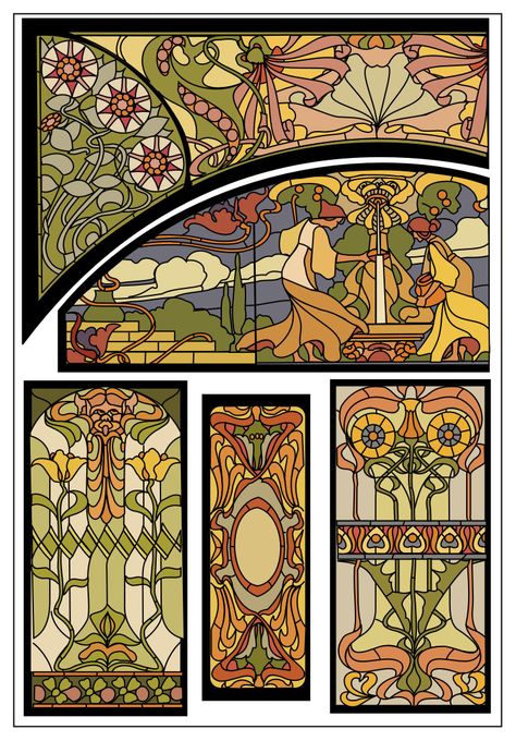 Art Nouveau Glass Window, Art Nouveau Window, Stained Glass Art Nouveau, Glass For Windows, Fiori Art Deco, Art Nouveau Stained Glass, Motifs Art Nouveau, Art Deco Stained Glass, Motif Art Deco