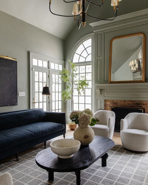 Show and Tell! All the Little Changes Around the House Julia Marcum, Blue Velvet Sofa Living Room, Meadow House, Mismatched Furniture, Blue Velvet Sofa, Modern Colonial, Chris Loves Julia, Swivel Chairs, Friends Instagram