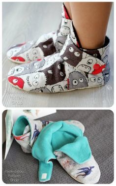 Slippers to sew for the whole family from newborn to adult. Sew your own fleece or flannel bootie slippers for the whole family. Sewing pattern for slippers. #SlippersSewingPattern #QuickSewingPattern #SimpleSewingPattern #EasySewingPattern #BeginnerSewingPattern #BabyBootiesPattern #BootiesSewingPattern Syprosjekter For Nybegynnere, Sewing Slippers, Bootie Slippers, Diy Slippers, Beginner Sewing Patterns, Baby Booties Pattern, Sew Ins, Costura Diy, Slippers Pattern