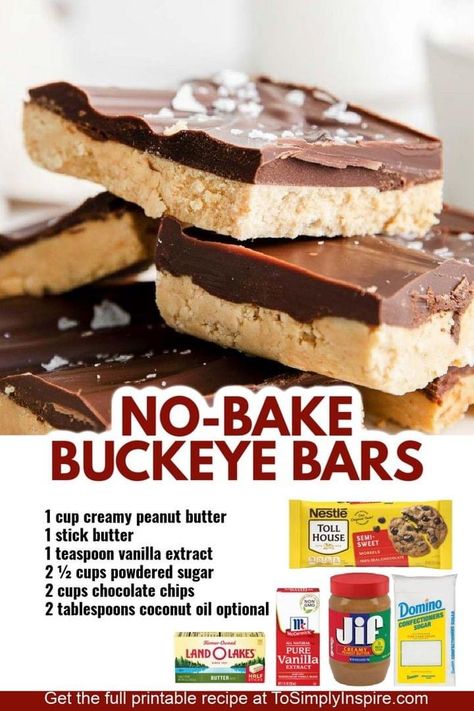 Buckeye Bars Recipe, Buckeye Bars, To Simply Inspire, Best Cookie Recipe Ever, Chocolate And Peanut Butter, Peanut Butter And Chocolate, Peanut Butter Lovers, Best Cookie Recipes, Easy Cookie Recipes