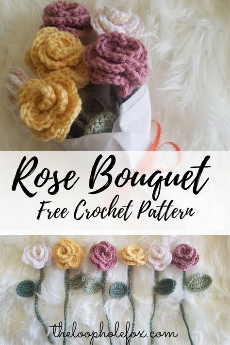 If you’re like me, you love flowers but hate watching them wilt. This week, yarn becomes the hero to create this beautiful bouquet of assorted crochet roses just in time for Valentine’s day. This free crochet rose pattern will work up quickly and brighten up your room with the season of love. Easy for beginners and looks professional. Bring your love of roses alive today. #crochet #crochetpattern Crocheted Flowers Bouquet Pattern, Free Crochet Patterns For Roses, Crochet Bouquet Of Flowers Free Pattern, Easy Crochet Flowers For Beginners Free, Roses Crochet Pattern Free, Crochet Valentines Flowers, Small Crochet Roses Free Pattern, Crochet Bouquet Free Pattern, Easy Crochet Bouquet