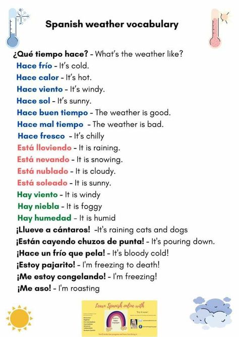 Spanish Adjectives List, Spanish Nouns, Spanish Vocabulary List, Common Spanish Words, Common Spanish Phrases, Spanish Weather, Teach Yourself Spanish, Spanish Notes, Useful Spanish Phrases