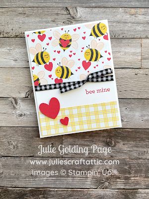 Julie Golding Page: Bee My Valentine Bee Mine Card Stampin Up Bee Mine Cards, Stampin Up Bee Mine, Bee Mine Stampin Up Cards, Bee My Valentine Stampin Up Cards, Bee Valentines Cards, Bee My Valentine, Free Stamps, Bee Mine, Paper Craft Supplies