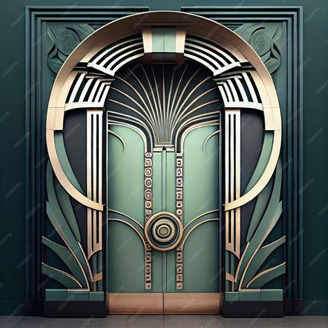 Premium Photo | Vintage door art deco enter luxury elevator door art nouveau architecture abstract generative ai illustration Art Deco Designs, Art Deco Door Design, Art Deco Elevator, Art Deco Architecture House, Luxury Elevator, Art Deco Poster Design, Art Deco Entrance, Old Style House, Art Deco City