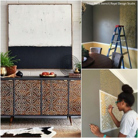 Looking for Insta-Inspiration for Your Next Stencil Project? Check out these gorgeous stenciled interiors! Royal Design Studio Stencils Royal Design Studio Stencil, Rustic Bedroom Furniture, Ikea Decor, Stencil Projects, Insta Inspiration, Custom Furniture Design, Reclaimed Furniture, Diy Ikea Hacks, Stencil Furniture