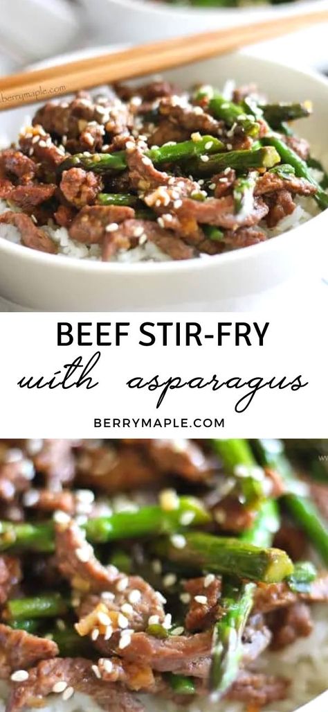 Beef And Asparagus, Crunchy Asparagus, Asparagus Stir Fry Recipes, Easy Beef Stir Fry, Asparagus Stir Fry, Beef Stir Fry Recipes, Maple Recipes, Asparagus Fries, Beef Stir Fry