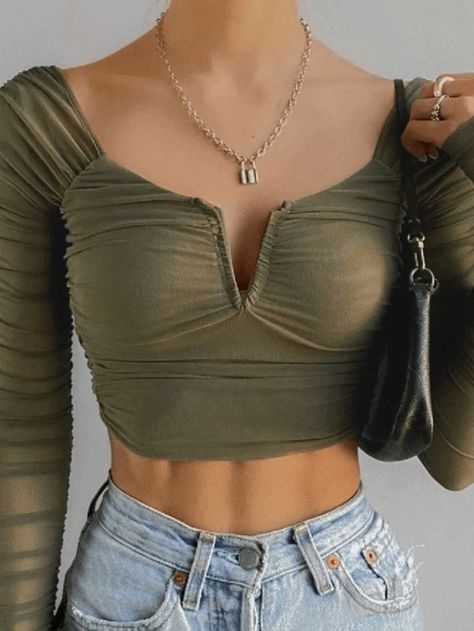 2023 Buy Ruched Mesh Long Sleeve Crop Top under US$19 in Tops&Tees Online Store. Free Shipping with US$69+. Check reviews and buy it today. Style: Casual/Street/Y2K/Sweet/Sexy/Vintage Fabric Content: Polyester, Spandex Fit Type: Slim fit Neckline: V Neck #y2k #retro #aesthetic #vintage #vintagestyle #backtoschool #backtoschooloutfits #firstdayofschooloutfit #spring #summer #summerstyle #streetstyle #outfits #ootd #trendyoutfits #fashionista #casualoutfits #crop #cropped #longsleeve Street Y2k, Stretch Mesh Fabric, Midi Dress Style, Cropped Tops, 90s Grunge, Mesh Long Sleeve, Long Sleeve Crop, Long Sleeve Mini Dress, Green Fashion