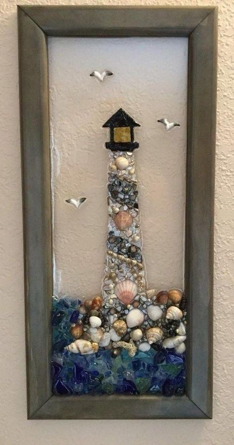 Sea Shell Art, Sea Glass Art Diy, Art Plage, L'art Du Vitrail, Beach Glass Crafts, Art Coquillage, Lighthouse Art, Glass Window Art, Wine Glass Art