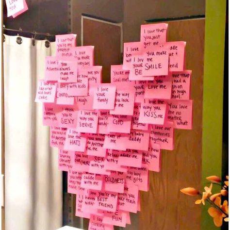 Words of Affirmation: spoken praise or appreciation. Acknowledgment of efforts. Consider a sticky note heart full of affirmations for your child or spouse to wake up or come home to. 5 Senses Gift For Boyfriend, Boyfriend Notes, Gifts For Boyfriends, Diy Anniversary Gift, Valentines For Singles, Cute Valentines Day, Diy Anniversary, Cute Valentines Day Gifts