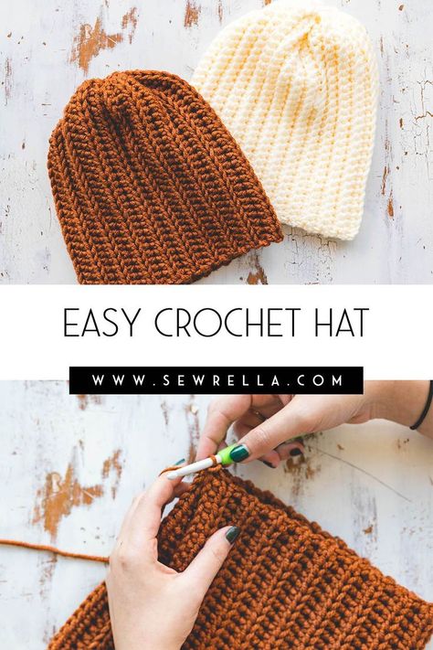 The Brooklyn ridge hat is a quick and easy make that can be stitched up in about an hour! It's easily customizable to fit any noggin, while using virtually any stitch. With a bulky weight yarn, the free pattern is soon to be your go to crochet beanie project for gifts this season! #crochet #beanie #hat #freepattern #gifts #easy Crochet Hat For Beginners, Easy Crochet Hat, Crochet Hat Free, Crochet Beanie Hat, Crochet Beanie Pattern, Crochet Hats Free Pattern, Beanie Pattern, Crochet Hat Pattern, Crochet Beanie