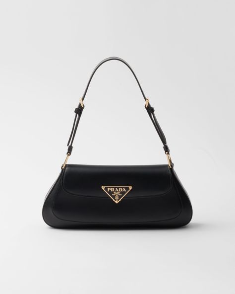 Black Leather Shoulder Bag | PRADA Leather Prada Bag, Prada Shoulder Bag Outfit, Black Designer Bag, Black Prada Bag, 90s Style Icons, Vintage Prada Bag, Prada Purses, Bag Prada, Image Swag