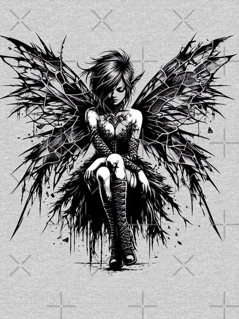 Dark Evil Tattoo Designs, Aesthetic Goth Pictures, Woodland Fairy Tattoo, Evil Fairy Tattoo, Dark Fairy Tattoo Designs, Goth Fairy Tattoo, Dark Fairy Tattoo, Female Elf Warrior, Fae People