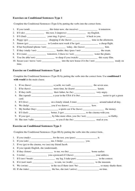 Exercises on Conditional Sentences Type 1    Complete the Conditional Sentences (Type I) by putting the verbs into the corre... Conditional Sentences Type 1 2 3, Subject Worksheet, Grammar Activities Worksheets, Conditional Sentences, Types Of Verbs, English Grammar Test, Language Journal, English Grammar For Kids, Grammar For Kids