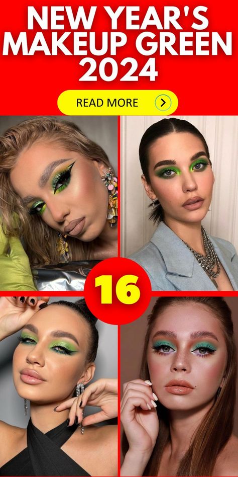 New Year’s Makeup Green 2024 16 Ideas: Glamorous Eyes, ’80s Vibes, and Enchanting Trends Ball Hair And Makeup, Green Makeup Look, New Years Makeup, Green Eyeshadow Look, Gold Makeup Looks, New Year's Makeup, Magical Creature, Green Makeup, Winter Inspired