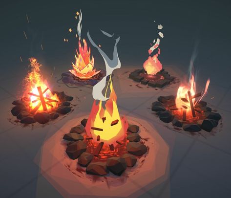 Campfire Concept Art, Stylized Fire, Bonfire Games, Campfire Scene, Fire Animation, Props Concept, Digital Texture, Game Props, Game Illustration