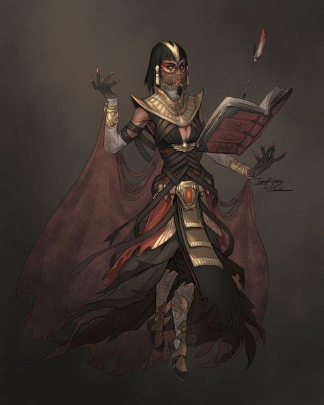 Female Mummy Art, Genie Warlock Dnd, Mummy Concept Art, Mummy Character Design, Dungeons And Dragons Characters, Dnd Art, Fantasy Warrior, Arte Fantasy, Fantasy Rpg