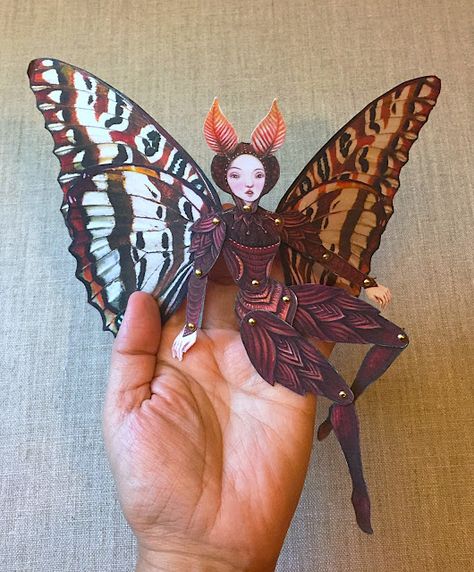 Fairy Puppet, Paper Doll Puppet, Articulated Paper Dolls, Custom Paper Dolls, Moth Fairy, Diy Puppet, Doll Design, Paper Puppets, Green Girl