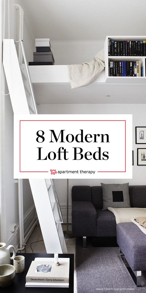 8 of the Loveliest Modern Loft Beds | Apartment Therapy Tall Ceiling Bedroom, Boho Beds, Beds Loft, Cozy Bedroom Lighting, Modern Loft Bed, Boys Bed, Apartment Boho, Loft Bed Plans, Grey Interior Design