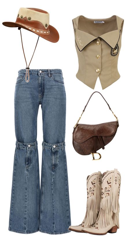 Y2k Western Outfits, Urban Cowgirl Outfits, Boho Cowgirl Outfit, Vintage Cowgirl Outfits, Cowgirl Baddie, 2000s Cowgirl Outfits, Classy Western Outfits, Ootd Vaquero, Western Couture Cowgirl Fashion