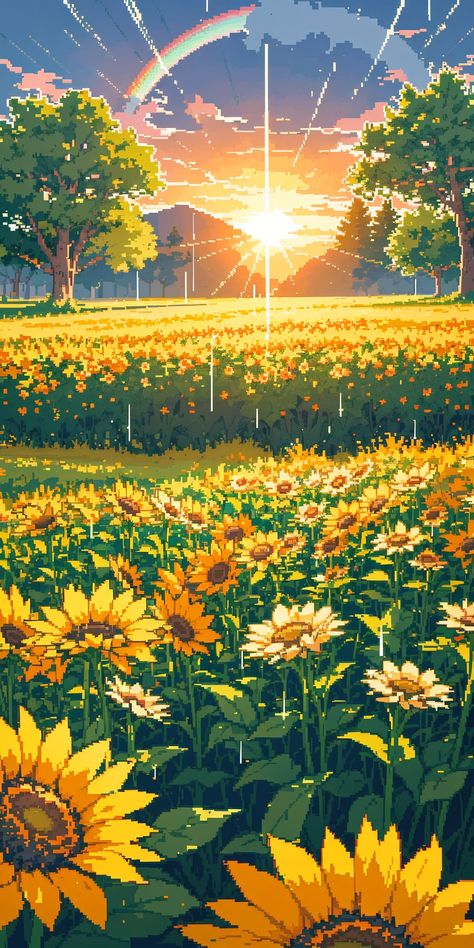 Greenery Flowers, Pixel Art Landscape, Pixel Art Background, Dreamy Artwork, Million Followers, Pix Art, Followers On Instagram, Sunflower Wallpaper, Average Person