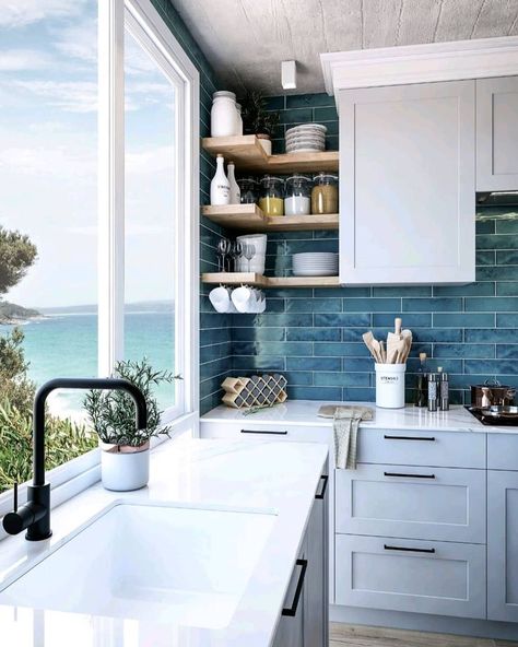 Featured new product - Drop Marine Blue 75 x 300mm metro wall tile. . This tile is ideal for kitchen splashbacks or feature -  walls. . Also available in emerald green and pink. . #metrotiles #decobellatiles #kitchencolourideas  www.decobella.co.za Bathroom Feature Wall, Tuscan Decorating Kitchen, Turquoise Kitchen Decor, Blue Subway Tile, Metro Subway, Beach Kitchens, Kitchen Splashbacks, New House - Kitchen, Blue Tile