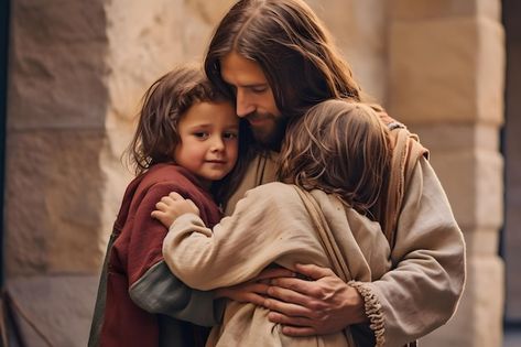 Photo a man hugs a child with a blanket ... | Premium Photo #Freepik #photo #jesus-christ #jesus #christ #christian Jesus Hugging Me, Jesus With Child, Jesus And Child, Jesus Hugging, Jesus Love Images, Hug Images, Man Hug, Jesus Wept, Best Hug