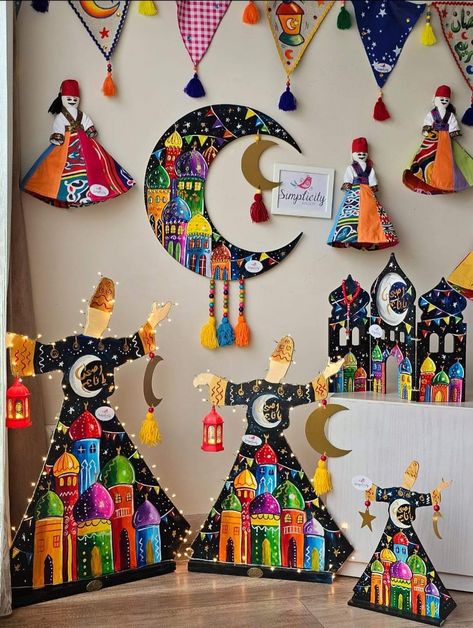 Ramadhan Decor Ideas, School Decorations Diy, Eid Ul Fitr Decorations, Fairy House Crafts, Decorated Gift Bags, Ramadan Activities, Applique Art, Boho Crafts Diy, Moroccan Art