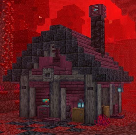 Minecraft Nether Shop Ideas, Nether Houses Minecraft, Nether Hub Design Minecraft Simple, Nether Brick House Minecraft, Minecraft Nether Builds Ideas, Minecraft Houses Nether, Minecraft Nether House Ideas, Nether House Ideas, Nether Base Minecraft Ideas