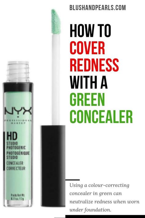 Cover Redness On Face, Makeup Tips Concealer, Redness On Face, Green Corrector, Green Color Corrector, Nyx Concealer, Best Drugstore Concealer, Green Concealer, High Coverage Concealer