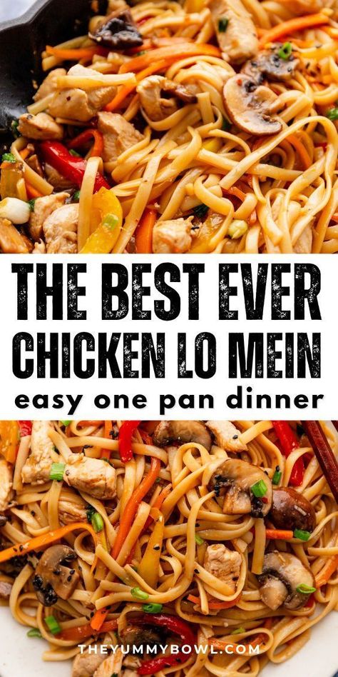 Make a delicious and easy dinner with this recipe for 30-minute chicken lo mein from The Yummy Bowl. It's the ultimate Asian dish for lunch or dinner. This easy one-pan dish is perfect for Asian food lovers and makes for a quick and tasty meal. Plus, it's gluten-free, so everyone can enjoy it! Give this easy Asian lunch or dinner a try today! Easy Asian Chicken, Thick Noodles, Best Ever Chicken, Chicken Lo Mein Recipe, Low Fat Dinner Recipes, Lo Mein Recipe, Asian Dish, Chicken Lo Mein, Low Fat Dinner