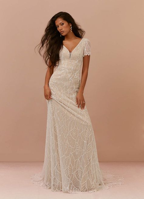 Diamond White/Nude Azazie Bijou Wedding Dress Wedding Dresses | Azazie Wedding Dresses For Older Women, Modern Elegant Wedding Dress, Older Bride Dresses, Modern Elegant Wedding, Neutral Bridesmaid Dresses, Chapel Train Wedding Dress, Wedding Dress Lace, Azazie Bridesmaid Dresses, Wedding Dresses Beaded