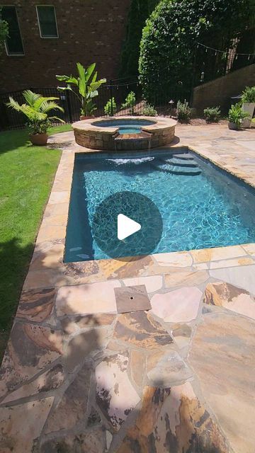 10'x16' rectangle pool with raised 7' diameter spa with stackstone face and irregular flagstone coping. #poolmanluke #luxurypools #poolpa... | Instagram Raised Pools, Rectangle Pool, Luxury Pools, Pool Party, Swimming Pool, Swimming Pools, Spa, Swimming, Pool