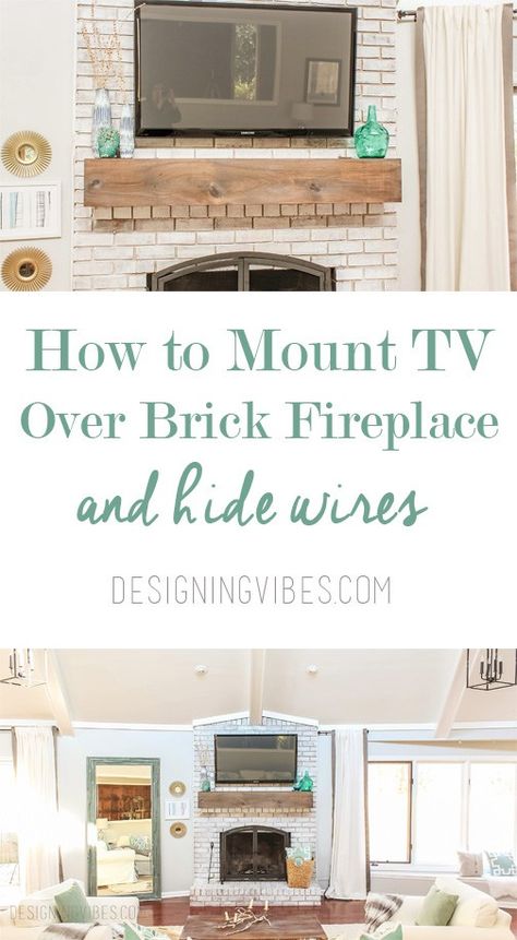 how to mount tv over brick fireplace and hide the wires Tv Over Brick Fireplace, Tv Above Fireplace, Tv Over Fireplace, Mount Tv, Hide Wires, Flat Screen Tv, Fireplace Remodel, Fireplace Makeover, Living Room Remodel