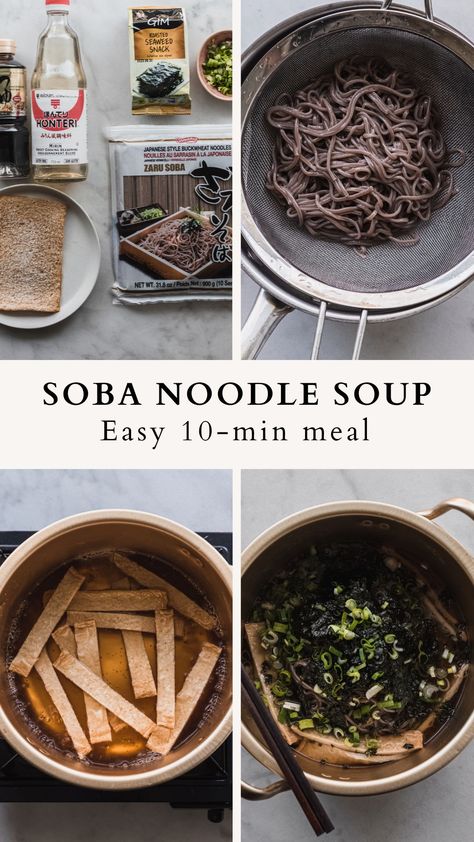 step by step photos for soba noodle soup Buckwheat Noodle Soup, Japanese Soba Noodle Soup, Soba Noodles Cold, Buckwheat Soba Noodle Recipe, Soba Buckwheat Noodles Recipe, Soba Noodle Soup, Soba Noodles Soup, Warming Soups, Light Soup