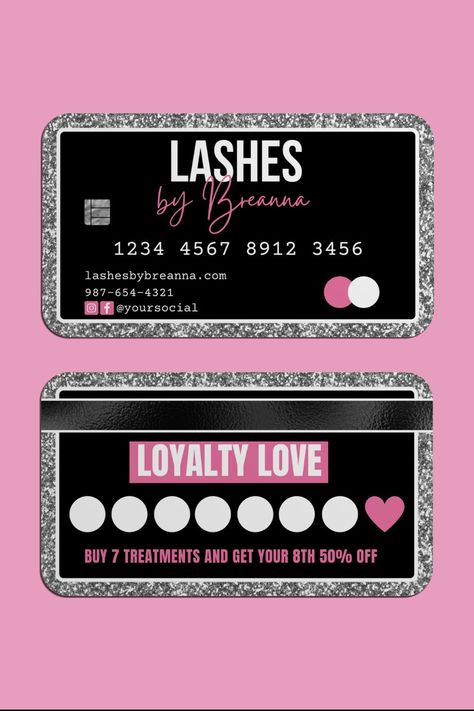 Are you starting a home based beauty business? Use this DIY Loyalty Card Template to have gorgeous branding and marketing for your beauty business! It is the perfect credit card business card for Lash Businesses, Spa Business, Brow Business, Hair Business. You should have a professional Branding for your business! Beauty Branding is important for a successful business! It also works as for sales and promotion ideas for your small business! Hair Business Cards Ideas, Lash Promotion Ideas, Neon Business Cards, Brow Business, Credit Card Business Card, Salon Promotions, Business Hair, Loyalty Card Template, Boutique Nails