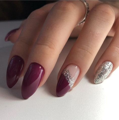 Wine Gel Nails Design, Maroon Nails Acrylic, Wine Nail Art, Maroon Nail Ideas, Maroon Nails Design, Sparkly Acrylic Nails, Magenta Nails, Nails Sparkly, Girls Nail Designs