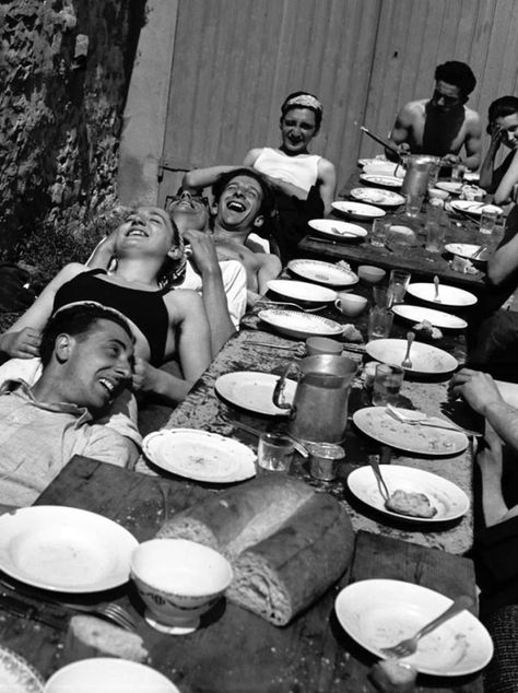 'The joy Table - Villeneuve-sur-Auvers, France' by Pierre Jamet, 1937 Youth Camp, 20 Century, French Photographers, People Eating, Black And White Photographs, Source Of Inspiration, Old Pictures, White Photography, Old Photos