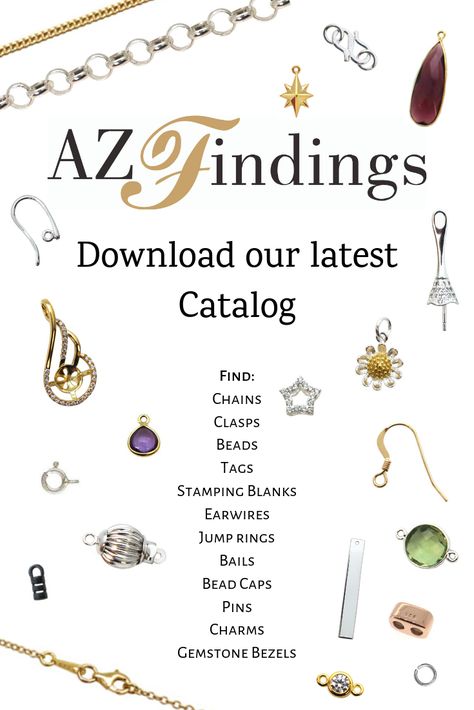 Download the latest AZ Findings catalog showcasing our wholesale jewelry findings.  Find chains, clasps, bails, charms, gemstones, earwires, and more at wholesale prices. Jewelry Findings Guide, Jewellery Making Tools, 2024 Jewelry, Handmade Jewelry Business, Buy Wholesale Jewelry, Jewellery Diy, Jewelry Knowledge, Jewelry Chains, Buy Gold And Silver