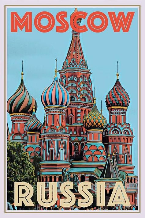 Location Posters, Russia Poster, Miroslav Sasek, Scenery Illustration, St Basil's, New York Poster, Vintage Poster Design, Retro Travel Poster, Budget Planer