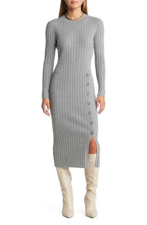 I'm a Nordstrom Stylist—7 Trends Clients Want to Try ASAP | Who What Wear Long Sweater Dress With Boots, Sweater Dress With Boots, Prime Women, Sweater Midi Dress, Burgundy Midi Dress, Chic Sweater, Grey Midi Dress, Ribbed Sweater Dress, Long Sweater Dress