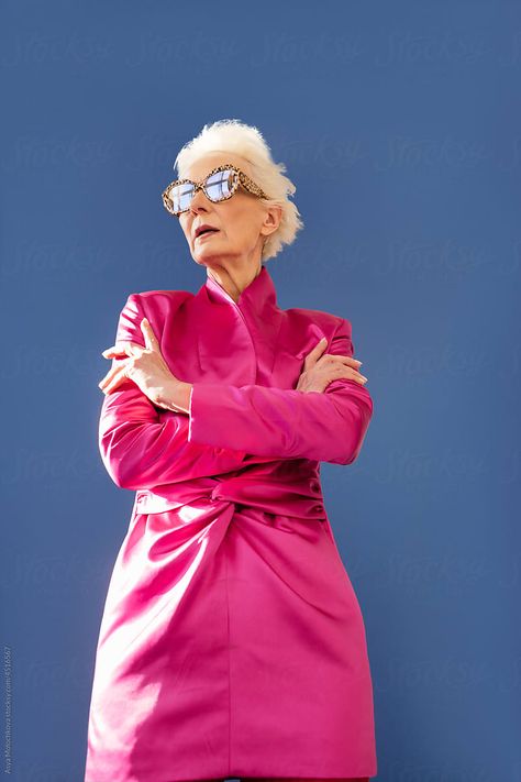 "Portrait Of Modern And Confident Elderly Woman" by Stocksy Contributor "Asya Molochkova" - Stocksy Elder Photoshoot, Elderly Woman, Older Women Photoshoot Ideas, Confident Poses, Confident Pose, Elderly Clothes, Older Woman Portrait, Photoshoot Studio Ideas, Colorful Photoshoot