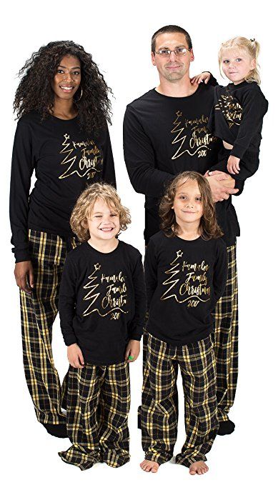 KAMAL OHAVA Personalized Matching Family Christmas Pajamas in black/gold - Other color options available #familychristmaspajamas Family Chritmas Pjs, Matching Pajamas For Family Christmas, Family Xmas Pajamas, Matching Christmas Pajamas Family Cricut, Holiday Pjs Family, Matching Pajamas For Family, Cricut Christmas Pajamas Family, Matching Pjs Families, Family Pjs Matching