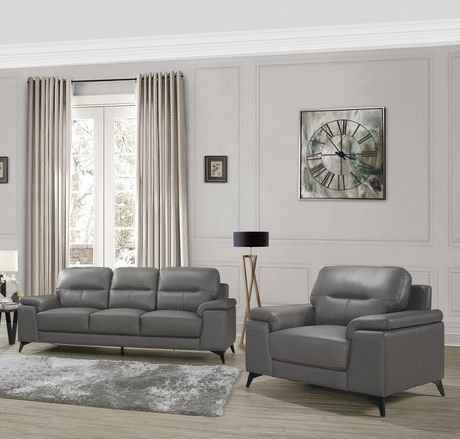 Topline Home Furnishings Dark Grey Leather Sofa Chair Set Dark Grey Dark Grey Leather Sofa, Grey Leather Sofa Living Room, Grey Leather Couch, Silver Living Room, Modern Grey Living Room, Grey Furniture Living Room, Grey Leather Sofa, Leather Living Room Furniture, Leather Sofa Chair